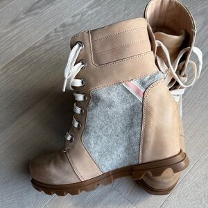 Sorel Beige and Light Gray Moto Boots